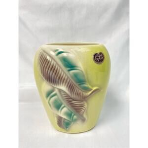Vintage Royal Copley Yellow Green Stylized Leaf Vase
